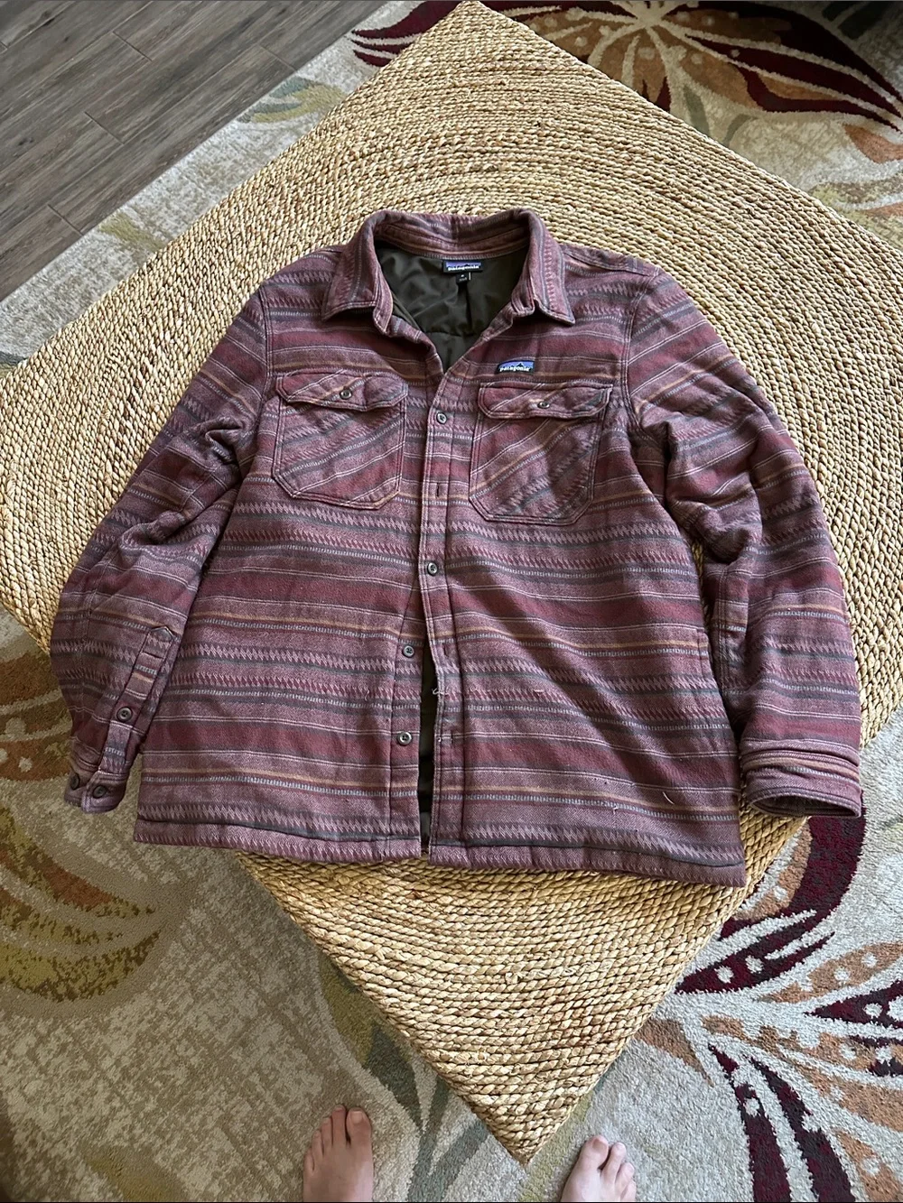 Patagonia Men's XL Maroon Striped Button-Up Shirt Jacket